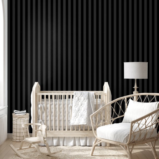 Papier Peint Elagnat Black & Smoky Black Vertical Stripes (Enfants)