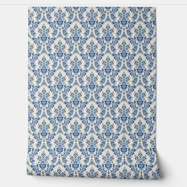 Papier Peint ELEGANCE Blue Damask Motif sans fil (Déroulement)