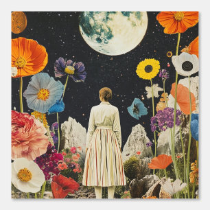 Papier Peint Élégance Lune - Vue arrière de la femme avec Lune