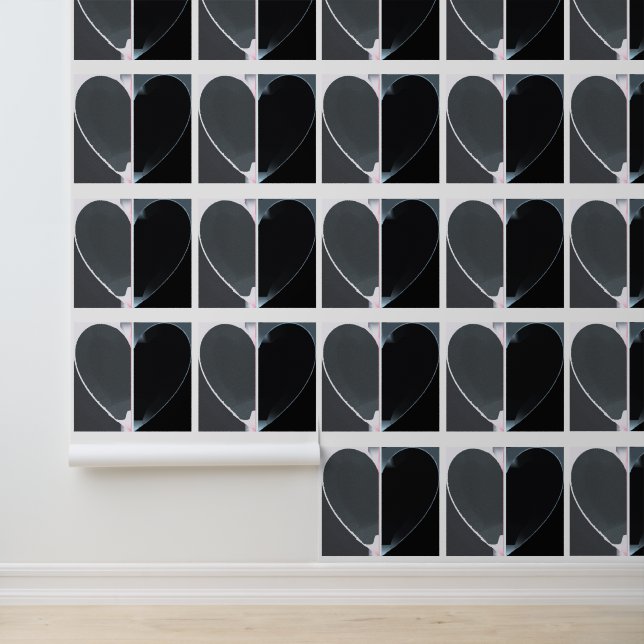 Papier Peint Elégant Abstrait demi-coeur Motif noir et blanc (Application)