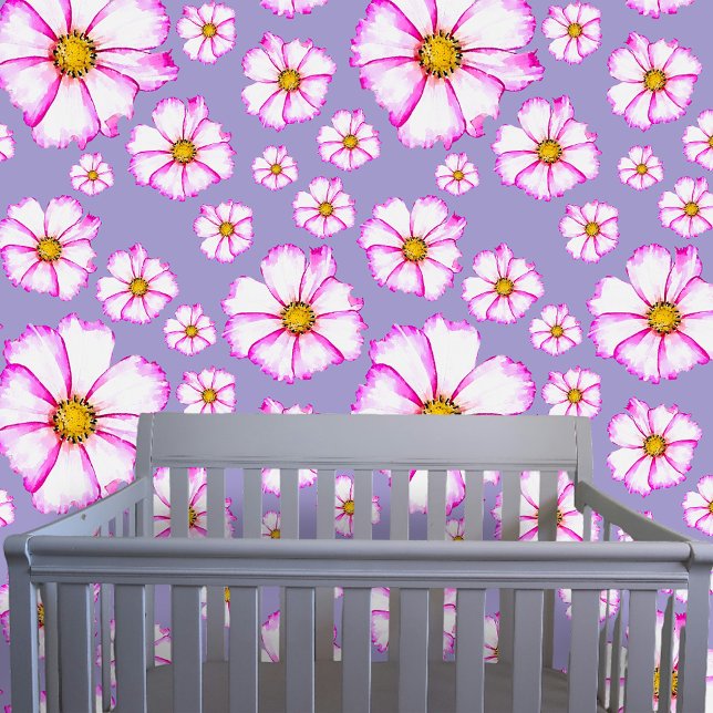 Papier Peint Elégant Aquarelle rose blanc Cosmos Fleurs (Créateur téléchargé)