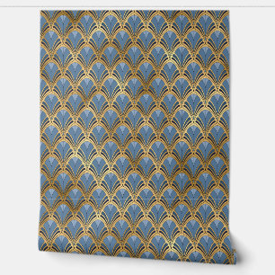 Papier Peint Élégant Art Déco Bleu Or Peel and Stick