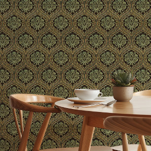 Papier peint élégant Art Nouveau vintage vert et o