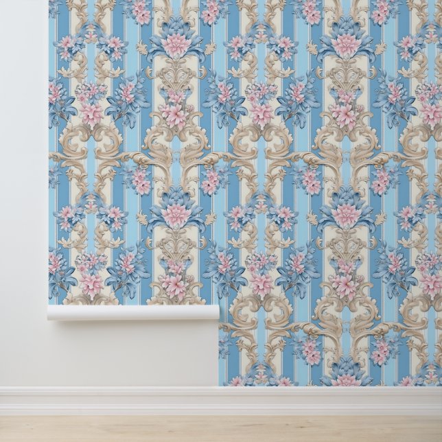 Papier Peint Elégant baroque bleu clair (Application)