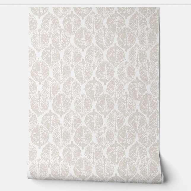 Papier Peint Elégant Beige Moderne Botanique Hydrangea Ogee (Déroulement)