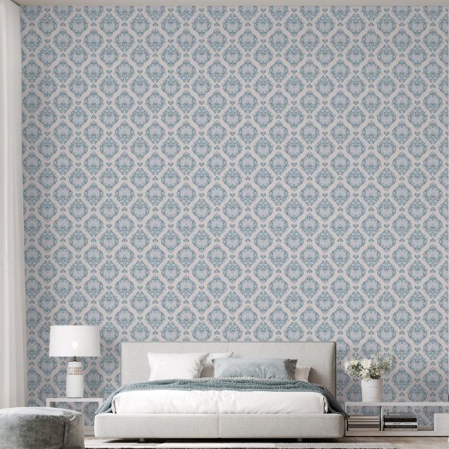 Papier Peint Élégant Bleu Blanc Damas Pattern Stick n Peel (Chambre à coucher)
