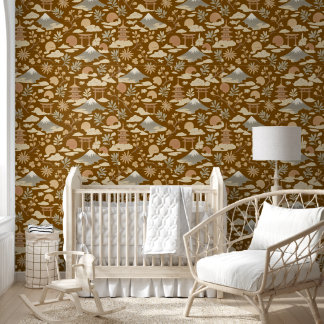 Papier Peint Élégant Boho Inspiré du Japonais Terracotta
