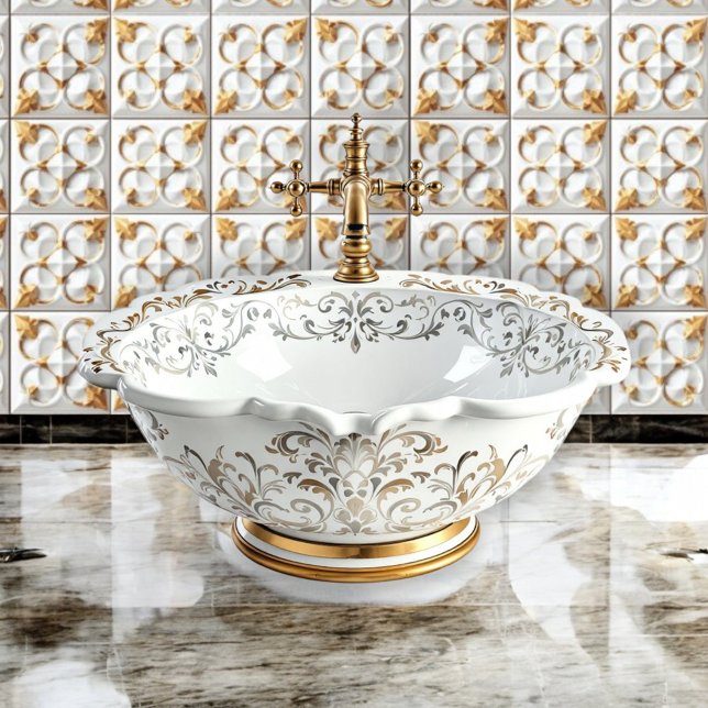 Papier Peint Elégant Carrelage blanc et or (Créateur téléchargé)