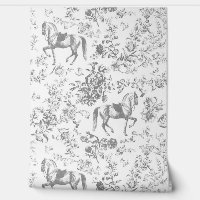 Élégant Cheval Blanc Gris Vintage Motif Floral