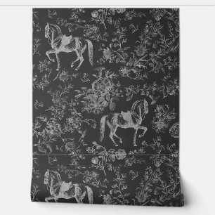 Papier Peint Élégant Cheval gris foncé Vintage modèle floral