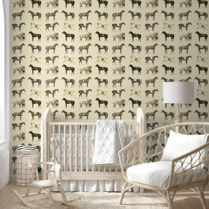 Papier Peint Élégant Chevaux Vintages à selle Brown Beige