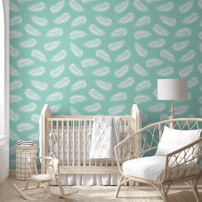 Papier Peint Élégant Chic Motif de plumes bleu-vert doux (Enfants)