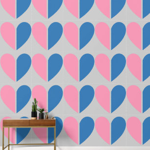 Papier Peint Élégant Coeur brisé Motif rose bleu sur gris