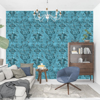 Papier Peint Elégant Damask Dark Turquoise Baroque