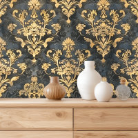 Elégant Damask Or Et Noir