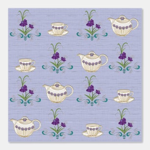 Papier Peint Elégant ensemble de thé chinois avec fleurs violet