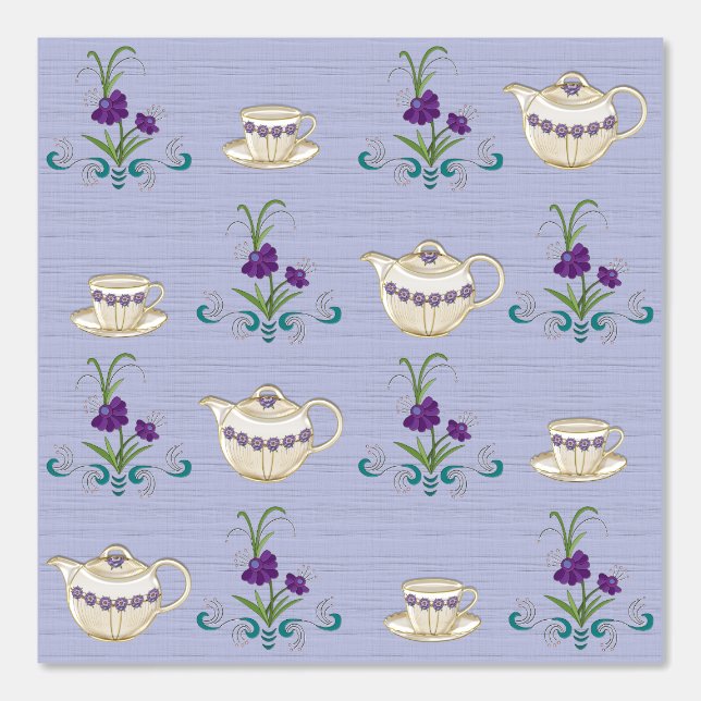 Papier Peint Elégant ensemble de thé chinois avec fleurs violet (Recto)