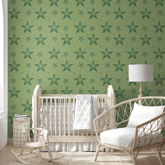Papier Peint Élégant et élégant Olive Stars sur Sage Green (Enfants)