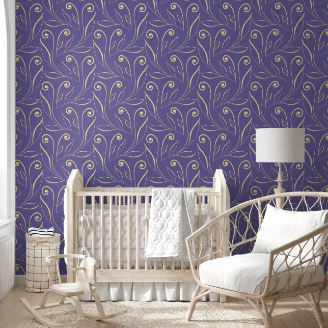 Papier Peint Élégant Feuillage & Fils Chic Classy Purple & Or (Enfants)