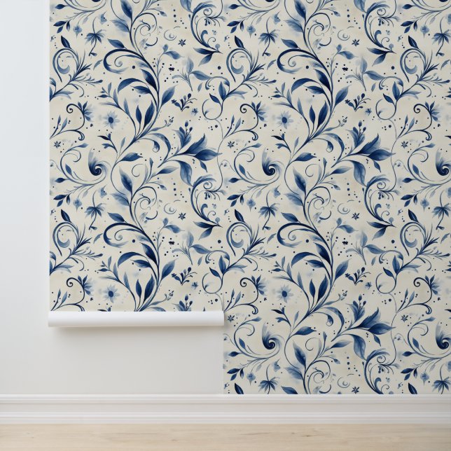 Papier Peint Élégant Feuilles Blue Paisley - Arrière - plan bla (Application)