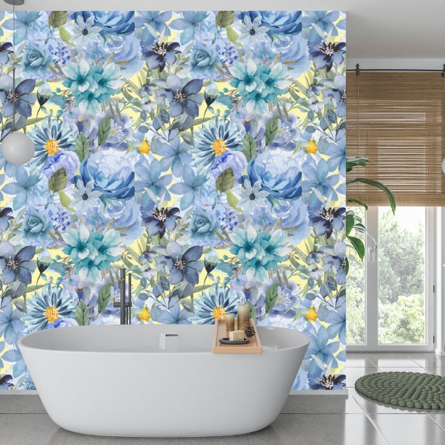 Papier Peint Élégant Fleur sauvage Bleu Botanique Motif (Créateur téléchargé)