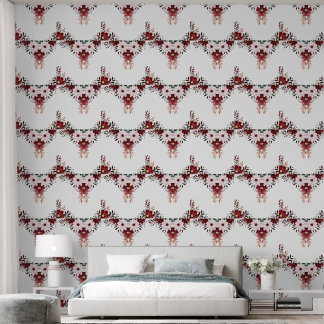 Papier Peint Élégant Floral Rouge Rose Blanc