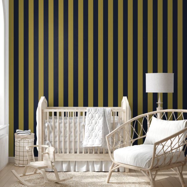Papier Peint Elégant Gold & Navy Blue Vertical Stripes (Enfants)