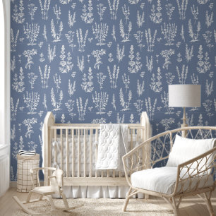 Papier Peint Elégant Jardin Vintage Herbal Calme Bleu Doux