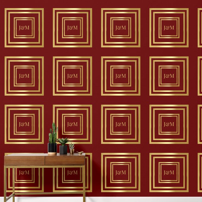 Papier Peint Élégant luxe rouge et or monogramme nom initial (Créateur téléchargé)