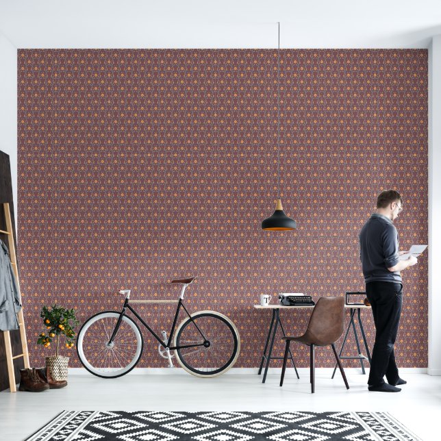 Papier Peint Élégant modèle de printemps floral Dusty rouge (Salon)