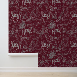 Papier Peint Élégant modèle floral de Cheval gris Vintage Bourg