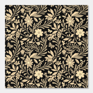 Papier Peint Élégant modèle floral noir et or sans joint