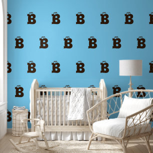 Papier Peint Élégant Monogramme Brown simple décalé bleu
