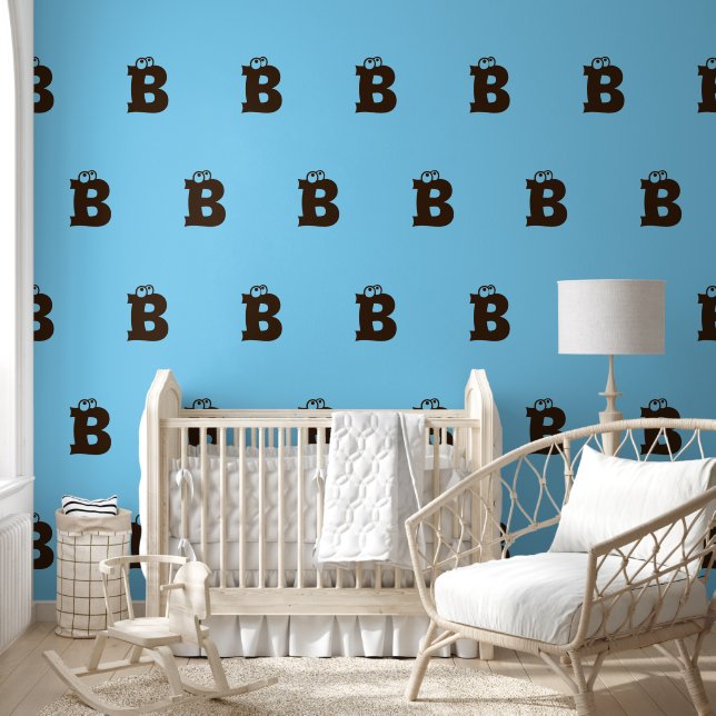 Papier Peint Élégant Monogramme Brown simple décalé bleu (Enfants)
