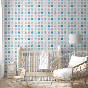 Papier Peint Élégant Monogramme Rose Bleu Enfants amusant Lettr