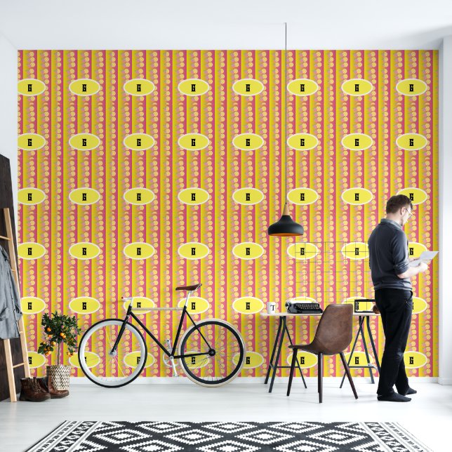 Papier Peint Élégant Monogramme rose et jaune (Salon)