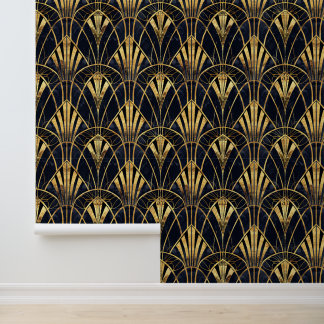 Papier Peint Élégant motif carrelé Art déco en or noir