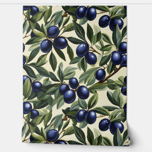 Papier Peint Élégant Motif de branche d'olivier avec des olives
