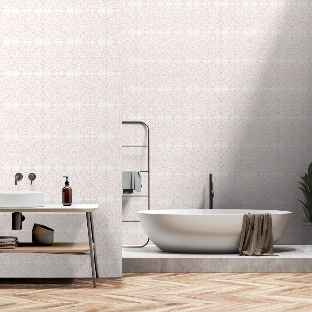 Papier Peint Élégant motif de Damas rose (Salle de bain)