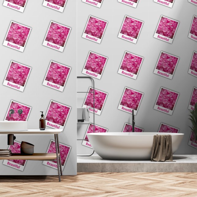Papier Peint Élégant Motif de fleurs d'Hydrangée rose personnal (Salle de bain)