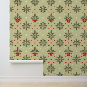 Papier Peint Élégant Motif de pin et de corbeau de Noël