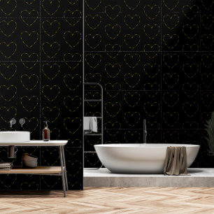 Papier Peint Élégant Motif des Coeurs d'Or sur Noir