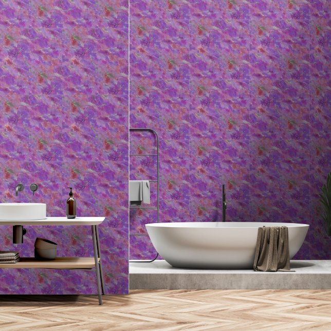Papier Peint Élégant Motif en marbre rose, violet et argenté (Salle de bain)