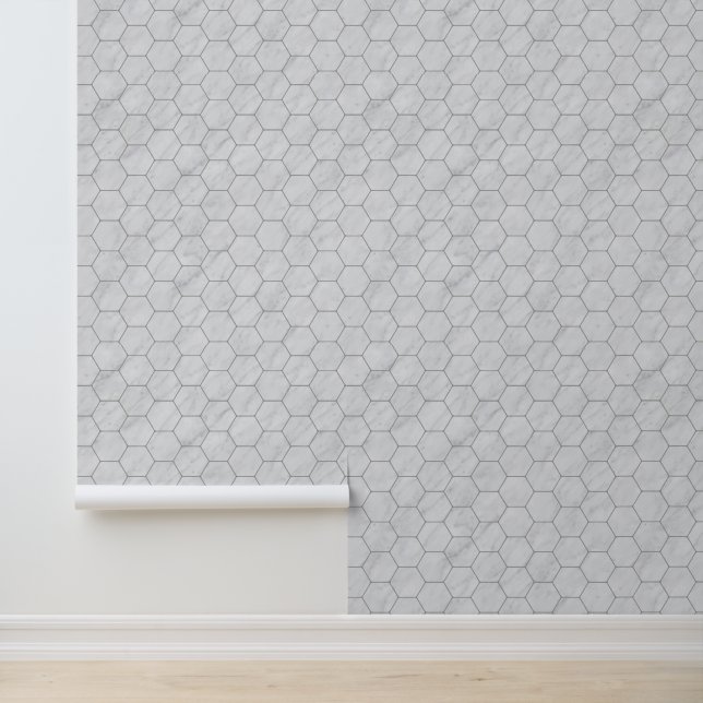 Papier Peint Élégant Motif géométrique Hexagonal Gris (Application)