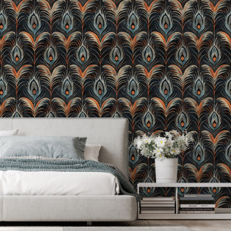 Papier Peint Élégant Motif Peacock Plume amovible