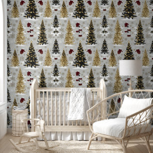 Papier Peint Elégant or et noir Motif de Noël - Festif