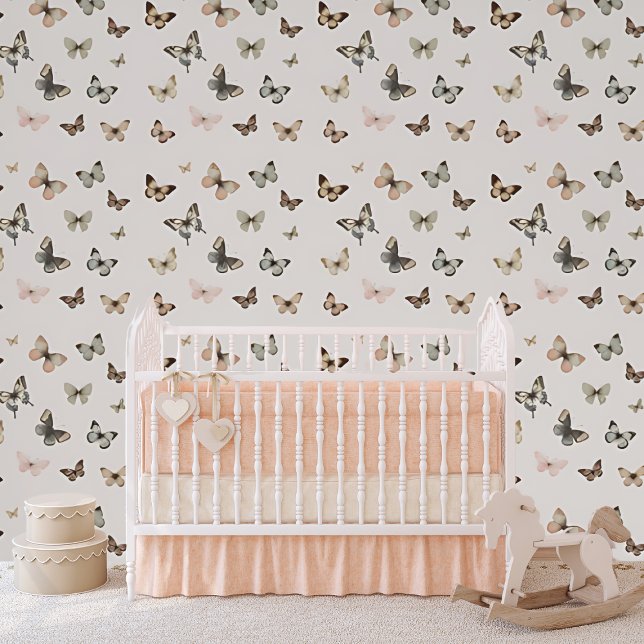 Papier Peint Élégant papillon Muté Neutre Blush Girl Nursery (Créateur téléchargé)