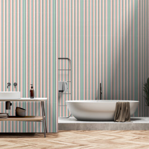 Papier Peint Élégant Pastel Stripes Vert Saumon Blanc Blanc