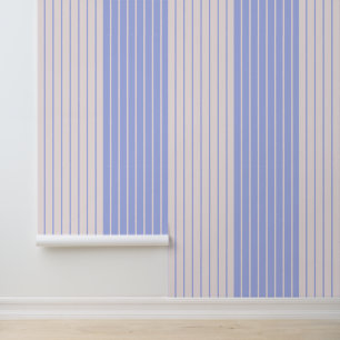 Papier Peint Élégant pervent violet rayures bleues sur blanc