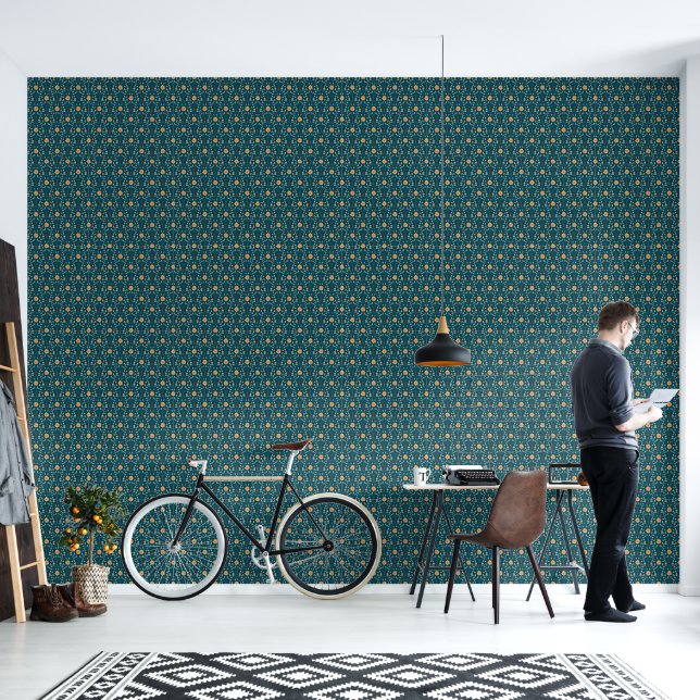 Papier Peint Élégant printemps fleuri modèle vert (Salon)